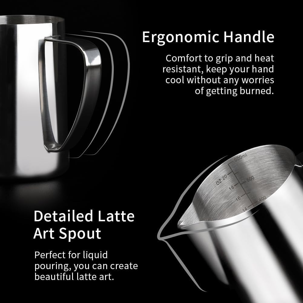 Dzbanek do spieniania mleka 350 ml/600 ml/(340.2 g/567.0 g), dzbanek do espresso ze stali nierdzewnej do cappuccino, latte art, dzbanek na mleko, kubek do spieniania kawy