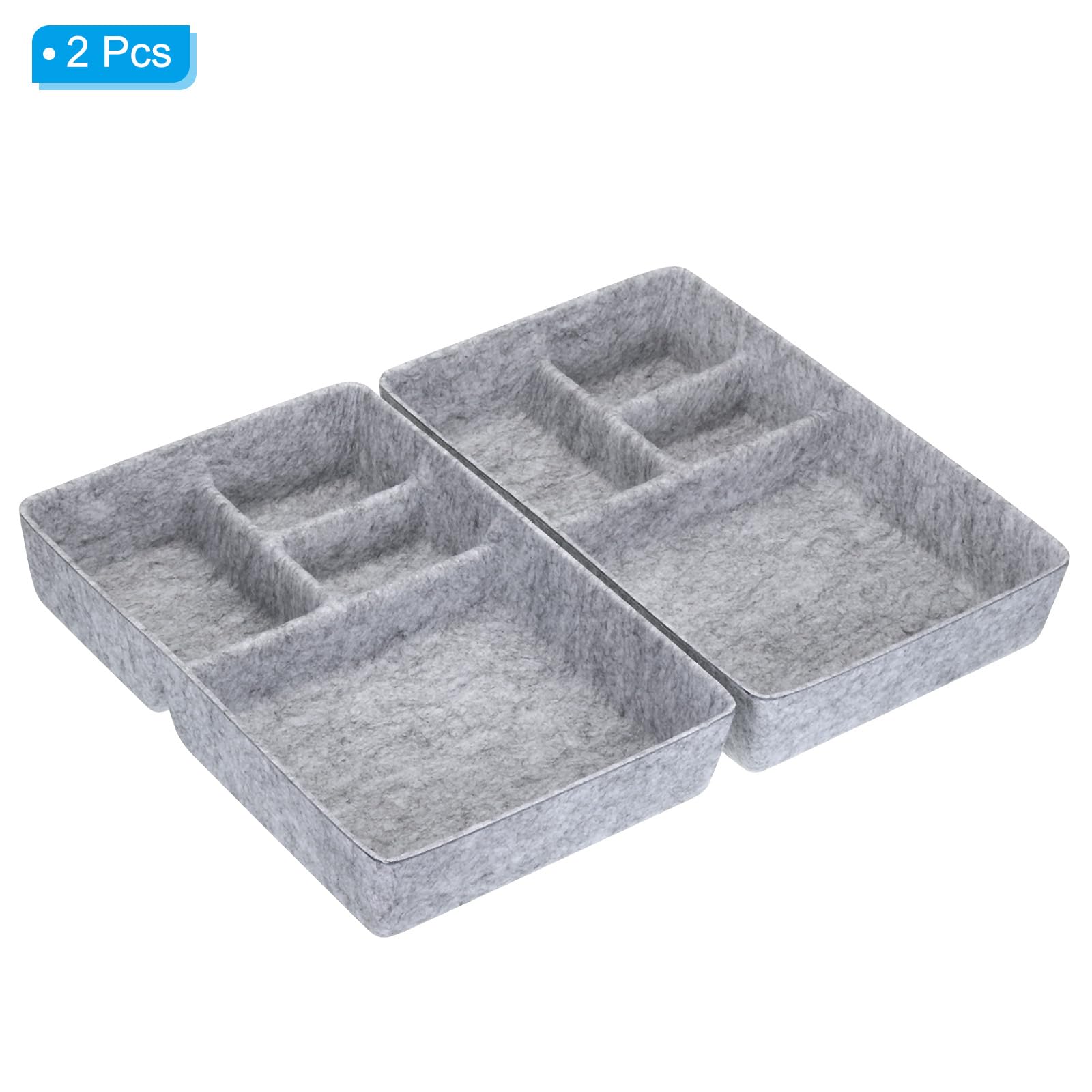 PATIKIL Organisateur de Tiroir en Feutre, Lot de 2 Plateaux D'Organisation à 4 Compartiments pour Cosmétiques, Maquillage, Fournitures de Bureau, Maison, Gris Clair