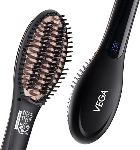 Vega X-Star Hair Straightening Brush for Women with Thermo Protect Technology & Anti Scald Technology, 16 Temperature Settings, Hair Straightener Brush, (VHSB-03)