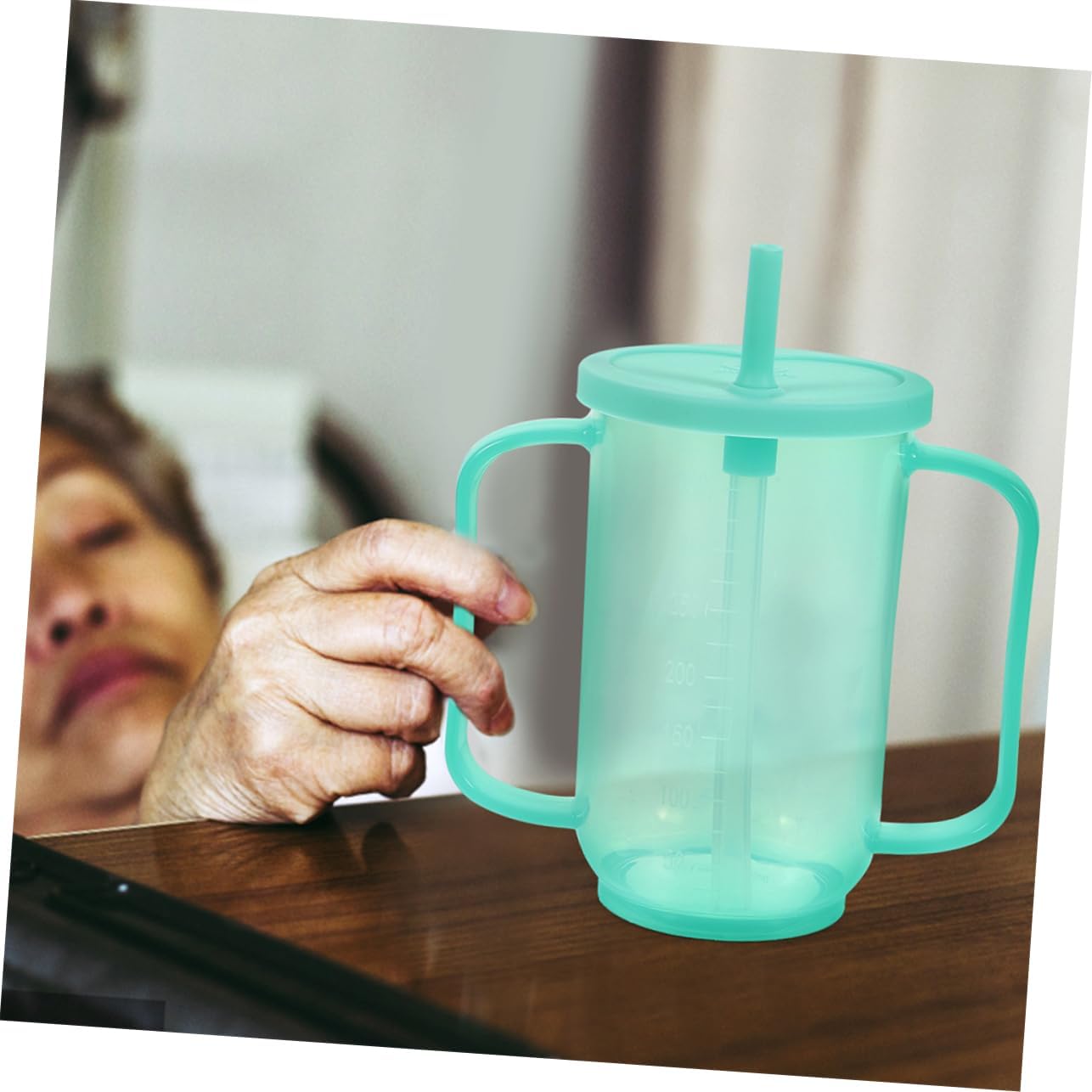 Zerodeko 2pcs Spill Elderly Care Cup with Lid and Straw Lightweight Drinking Mug for Disabled Adults for Hospital Use Easy Clean Design Dual Handle Liquid Diet Feeding Mug