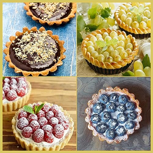 Image of CURATED CART Tart Mould, Mini Tart Pan for Baking, 4 Inch, Pack of 6 with Removable Bottom, Small Non Stick Carbon Steel Quiche Mould for Oven Baking, Pie Tart, Cake Tray, Premium SGS Certified