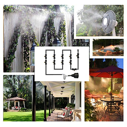 theBlueStone 40FT Mist Cooling System - 20 Brass Nozzles with in-Line Filter - Misters for Outside Patio Garden Greenhouse Trampoline for Waterpark Pet Deck Cooling