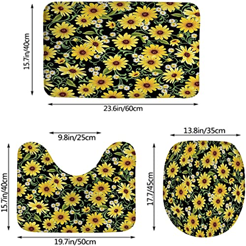 Badezimmerteppich-Set, 3-teilig, Sonnenblumen, waschbare Badeteppiche, rutschfest, mit Rückenpolster, Konturteppich und Toilettendeckelbezug – Bild 4