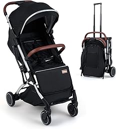 INFANS Travel Stroller, Lightweight Compact Baby Stroller for Airplane with One-Hand Fold, Multi-Position Recline, Canopy, 4 Wheel Suspension, Storage Basket (Black+Silver)