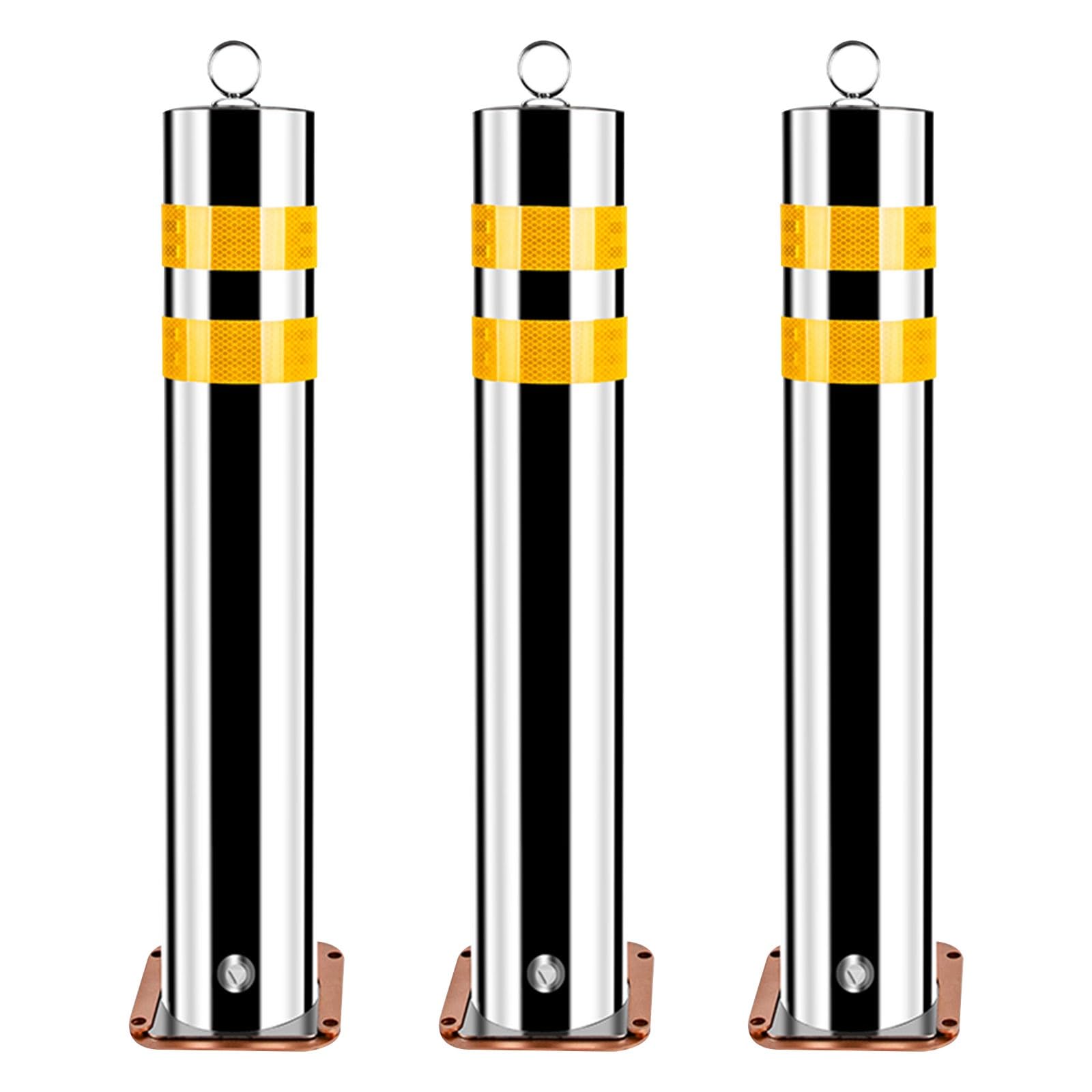 Aioneer Safety Bollard, Removable Bollard, Barrier Safety Bollard Post With Reflective Strips And Hanging Ring, For Parking Lots Driveways Garage Pathways -75 * 11.4cm/29.5 * 4.5in(3PCS)