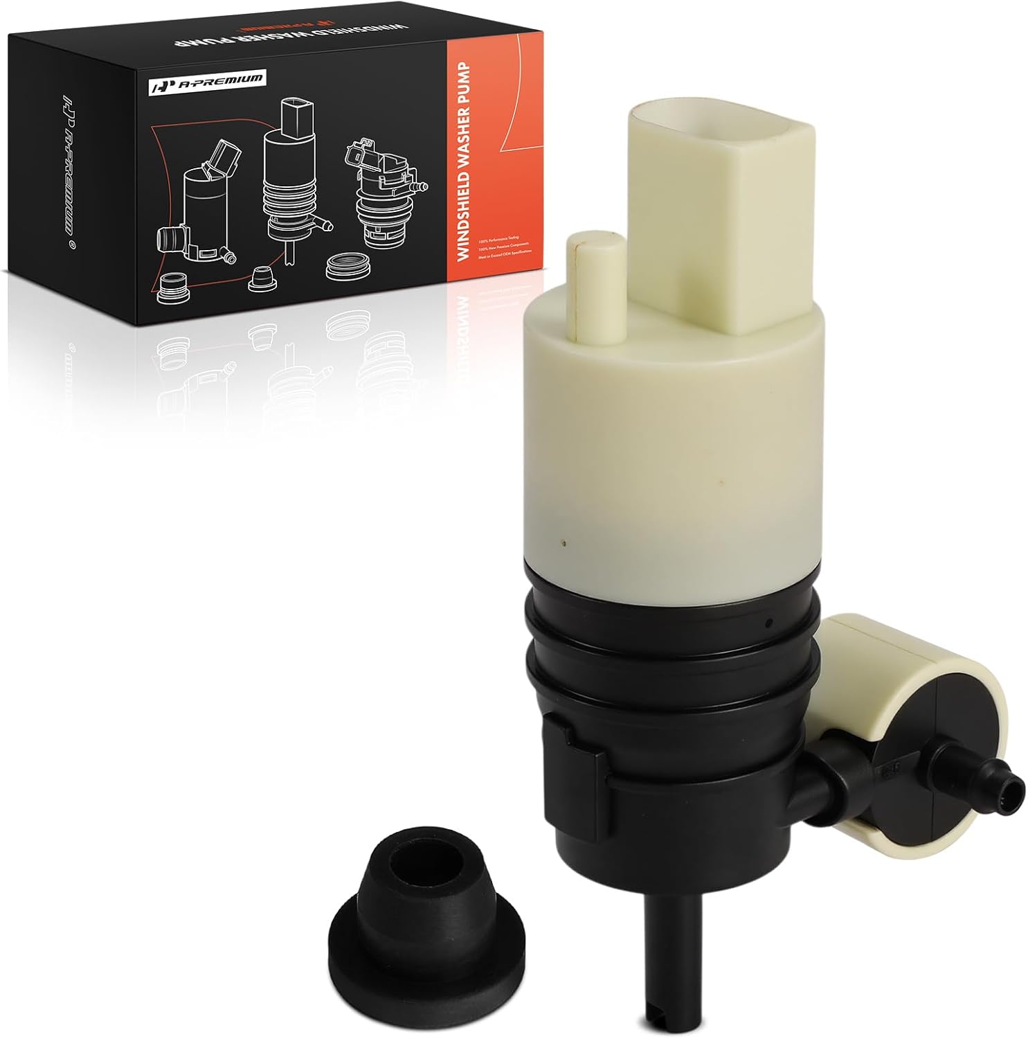 A-Premium Windshield Washer Pump Compatible with Ford F-Super Duty, Escape & Chevy Equinox & Jeep Wrangler & Honda Pilot & GMC Terrain & Acura MDX & Mercedes-Benz E400 & Chrysler Pacifica & Lincoln