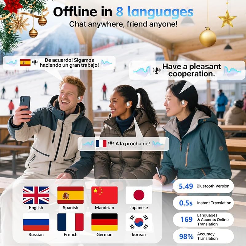 Miniatura 5 de Auriculares de traducción AI en tiempo real, 169 idiomas y 8 modos sin conexión, auriculares de traductor de idiomas de 60 horas de reproducción,