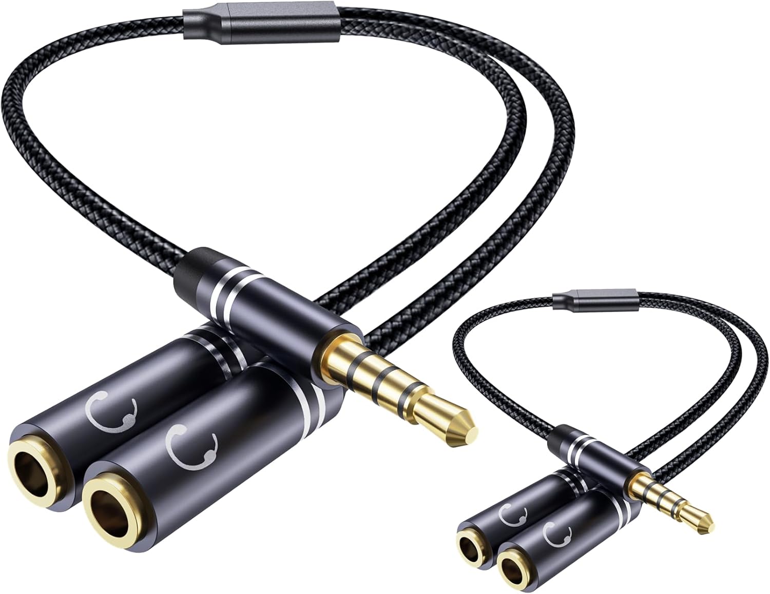 2 PCS 3.5mm Headphone Splitter, 36cm/14 inch Hi-Fi Sounds Extension Cable Audio Stereo Y Splitters, 3.5 mm Male to 2 Female (TRRS – 4 Pole), Nylon-Braided Aux Cable Compatible with PS4, Switch & More