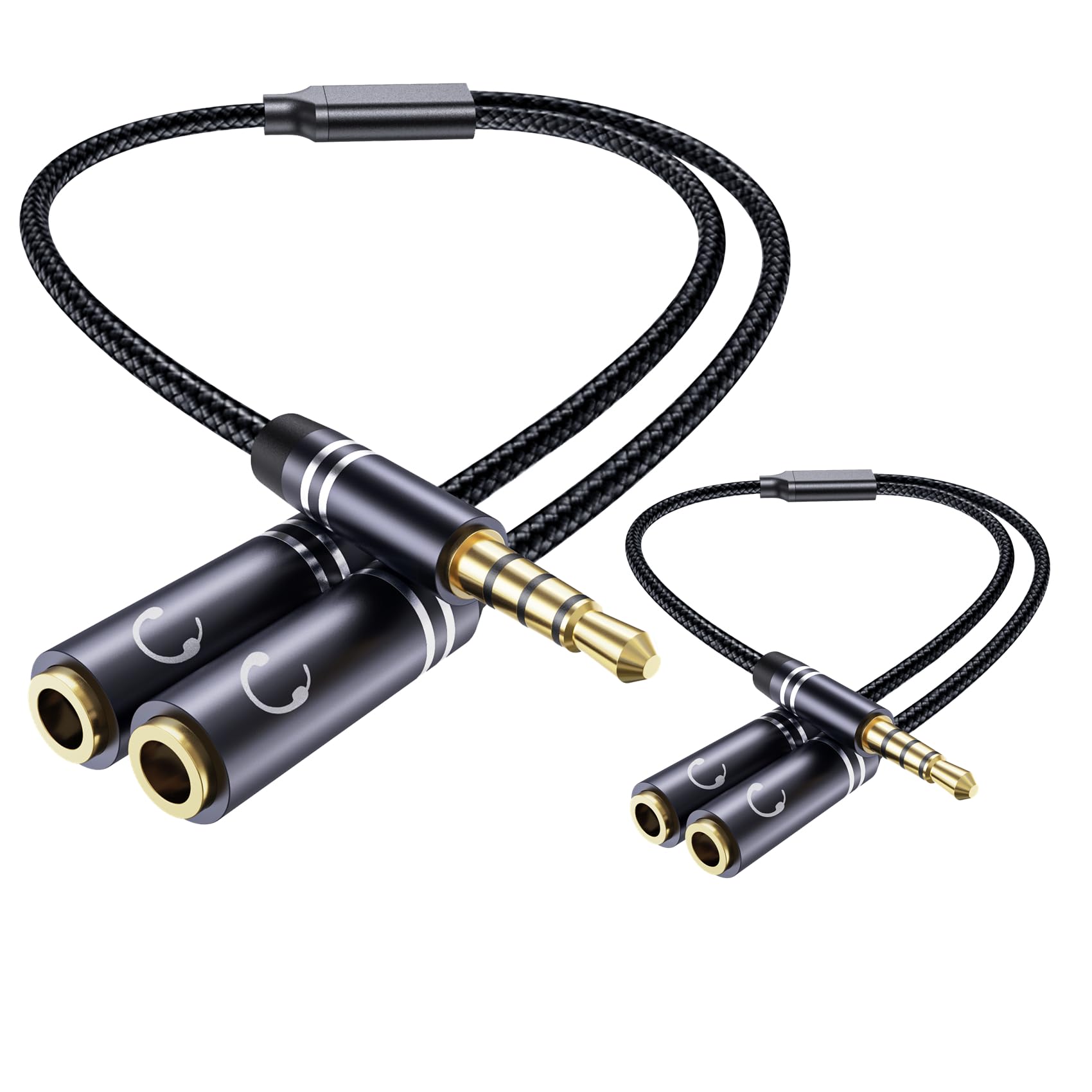 2 PCS 3.5mm Headphone Splitter, 36cm/14 inch Hi-Fi Sounds Extension Cable Audio Stereo Y Splitters, 3.5 mm Male to 2 Female (TRRS - 4 Pole), Nylon-Braided Aux Cable Compatible with PS4, Switch & More