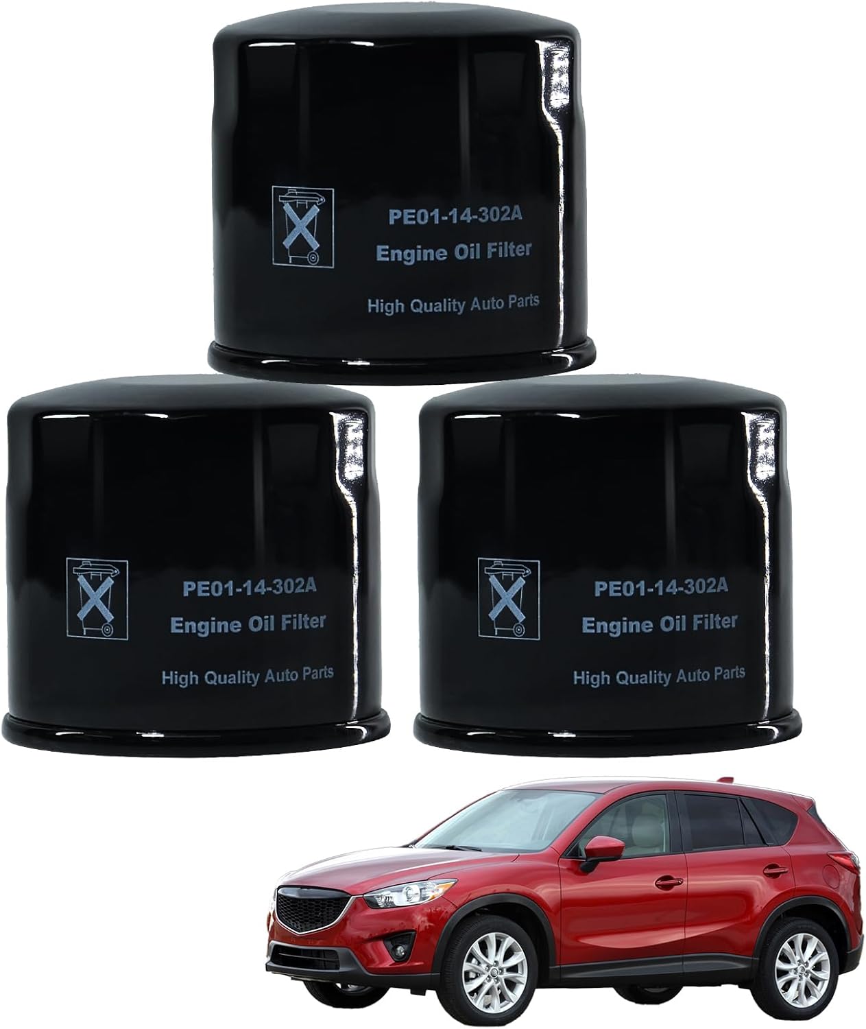 PE01-14-302A Engine Oil Filter for 12-25 Mazda 3,14-21 Mazda 6,16-21 CX-3,20-25 CX-30,13-25 CX-5,16-25 CX-9,Replace 1WPE14302, PE01-14-302B 3PCS