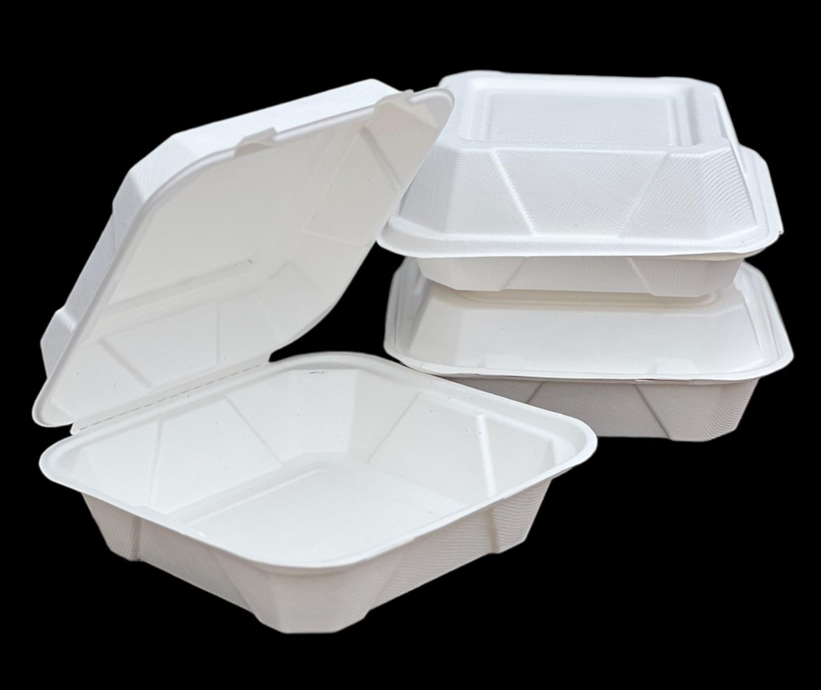 100 Pack Square Bagasse Meal Box, 9 x 9 inch (230 x 230 x 50mm), Biodegradable Clamshell Containers