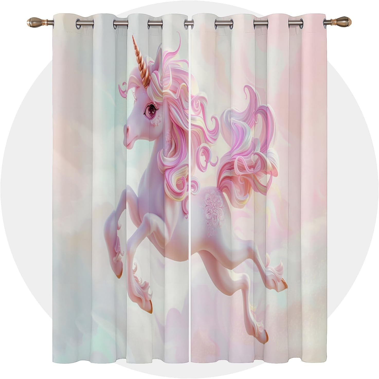 Unicorn Curtains 63 Inch Length - Pink Fantasy Animal Girls Dreamy Patterned Blackout Curtains for Living Room Bedroom, Room Darkening Grommet Drapes Window Treatments, 2 Panel Set
