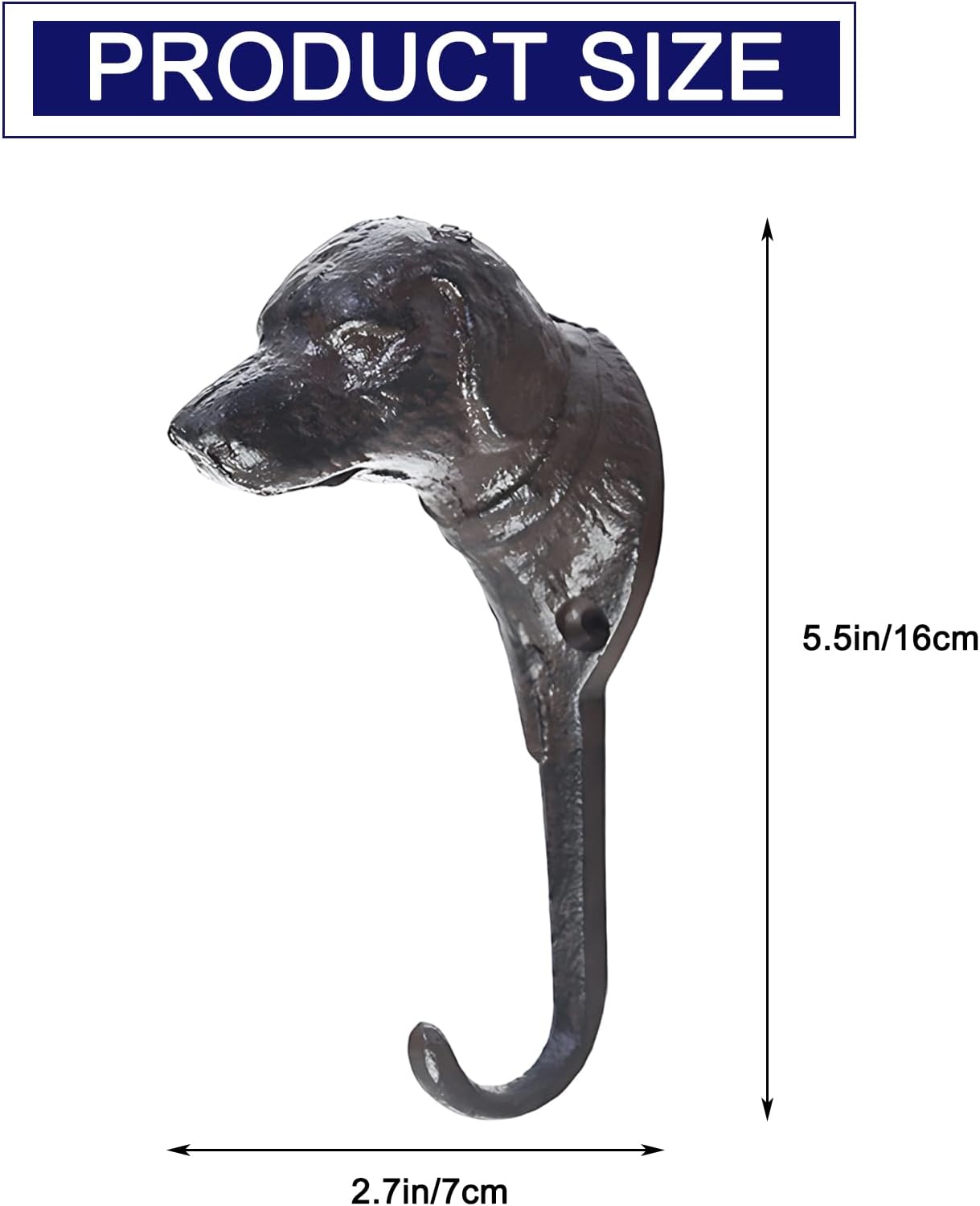 Dog Head Key Hook - Cast Iron Wall Mounted Hanger for Keys, Bathrobe, Towels, Bags - Decorative Entryway & Bedroom Organizer, 1 Piece image 2