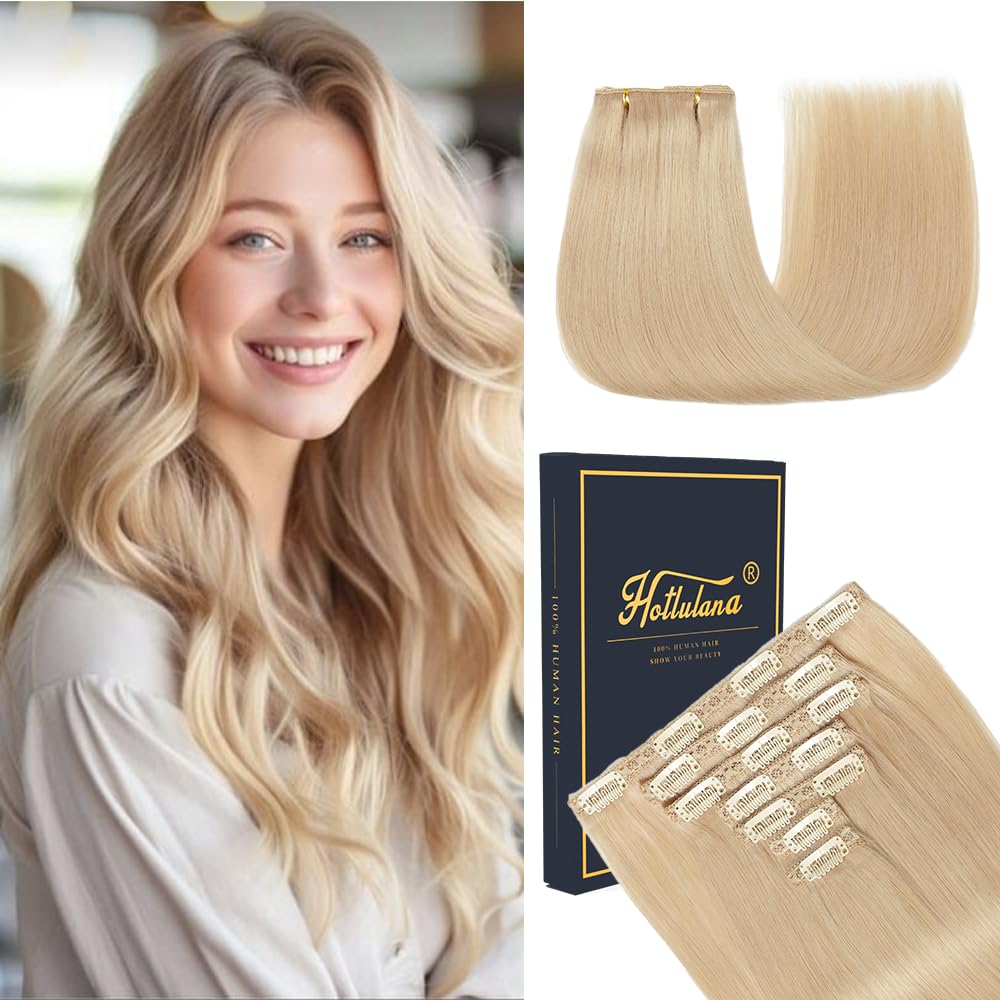 HotLulana Clip in Extensions Echthaar 7pcs 50cm 120g Extensions Echthaar Invisible Clip Extensions Echthaar Remy Echthaar Extensions 20 Zoll Clip Extensions Skin Weft Haarverlängerung 18K#