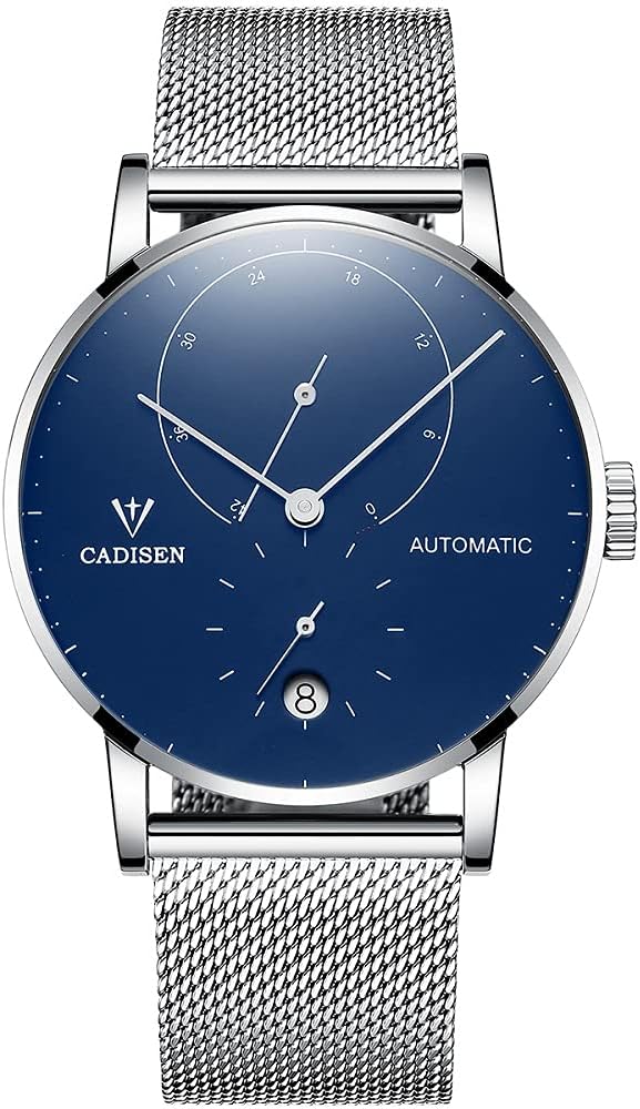 CADISEN Men's Automatic Watch Minimalist Mesh Strap… (Blue)