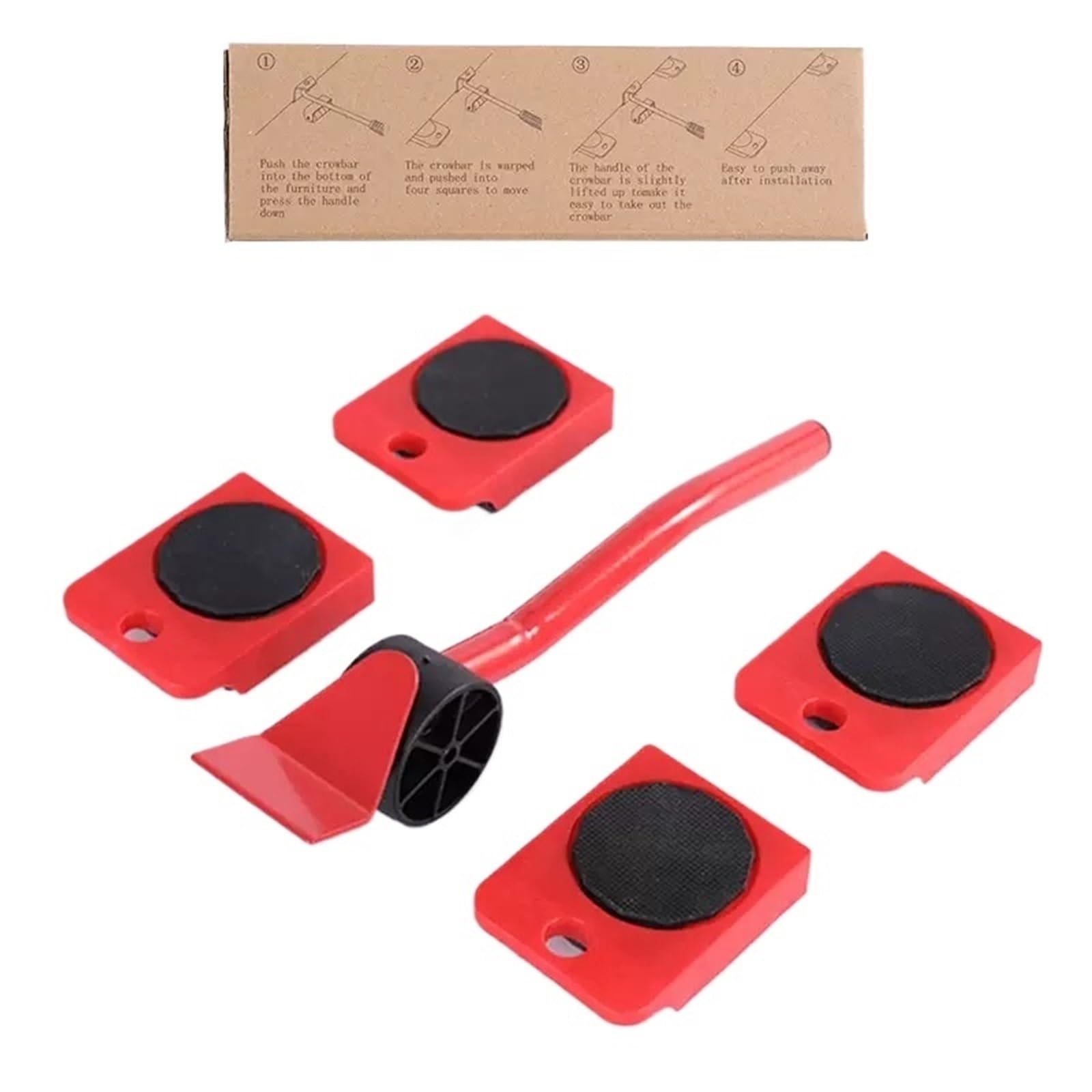 Hebestange zum Transportieren von Möbeln Hochleistungs-Möbelheber, Gerät-Bewegungs- und Hebesystem, höhenverstellbares Hebewerkzeug for einfaches sicheres Bewegen von Werkzeugen(Red-5piece Set)