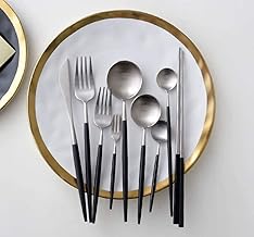 Cutlery Set Spoon Fork Knife Teaspoon Cake Fork Chopsticks Basic Set of 6 Stainless Steel Black Pattern Dinner Cutlery Set Shiny Steak Knife Table Knife Dessert Spoon Pasta Fork Dinner Set