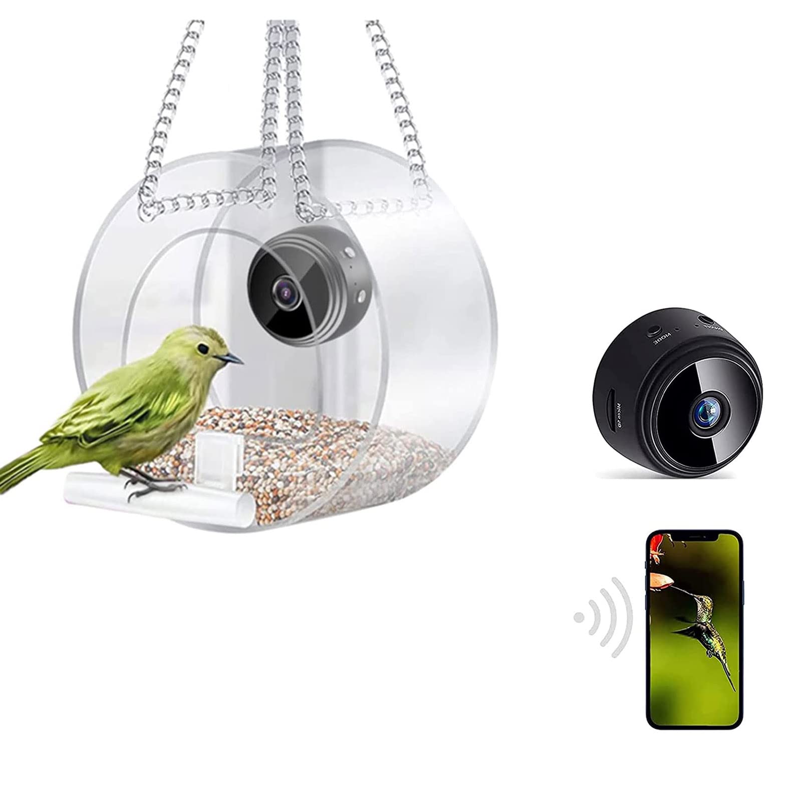 MOCIUN Smart Bird Feeder With Camera, HD 1080P Night Vision, 170ยฐ Ultra Wide-Angle Lens, Chain Included (Circle)