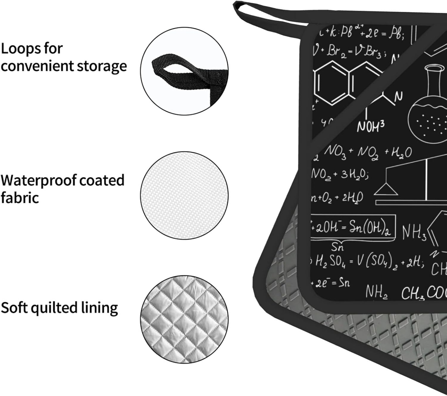 Abstract Science Chemistry Oven Mitts and Pot Holders Set of 4 Heat Resistant Kitchen Gloves with Silicone Palm Hot Pads for Baking Cooking Grilling BBQ