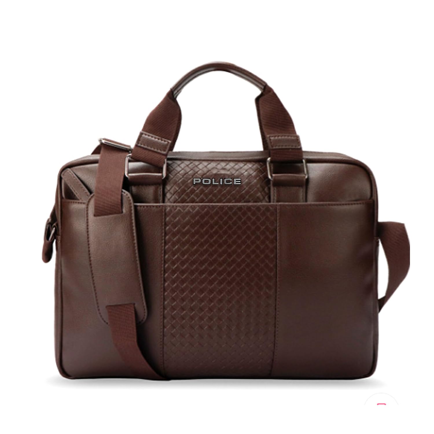 police Gravito Brown Vegan Leather Office Briefcase | 20L Business Laptop Bag for Men | Lightweight Professional Work Bag with Shoulder Strap | Fits Up to 15 Inch Laptop-picture-1