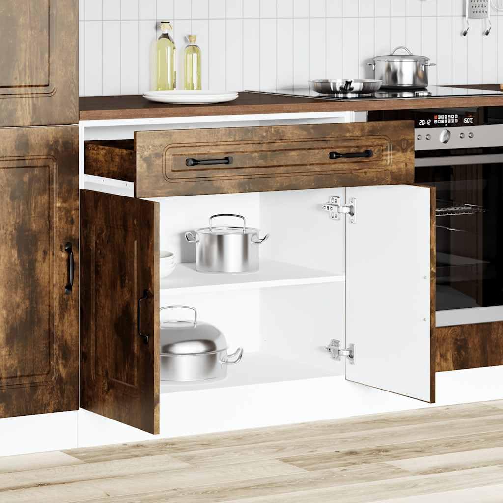 vidaXL Base da Cucina Kalmar Rovere Fumo in Legno Multistrato, Mobile Base lavello, Mobile Cucina Base con cassetto, Mobile Base lavello