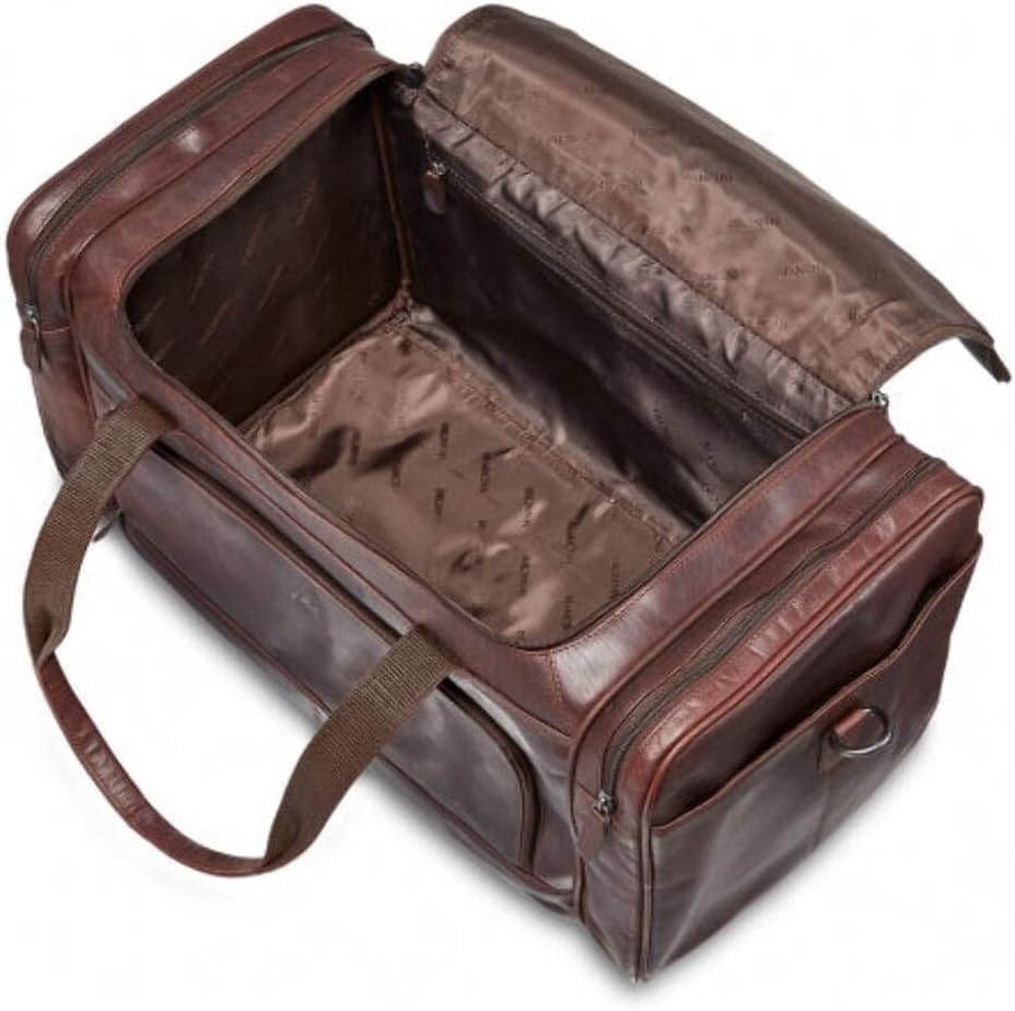Top Grain Oily Waxy Buffalo Leather Carry-on Duffle Bag, Brown, 20" x 10.75" x 10.75"