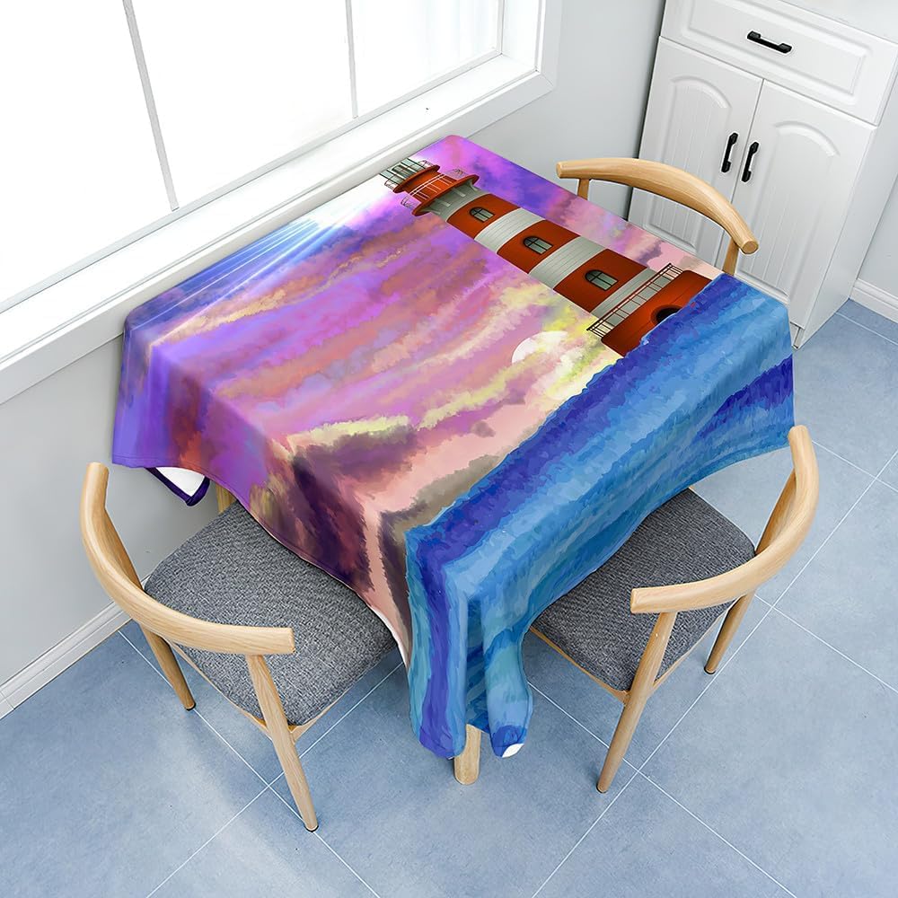 Mantel Mesa Rectangular Faro, Manteles Antimanchas Océano, 3D Impresión Mantel Impermeable Lavable para Cocina Salón Comedor, 140x300 cm Q.P1410