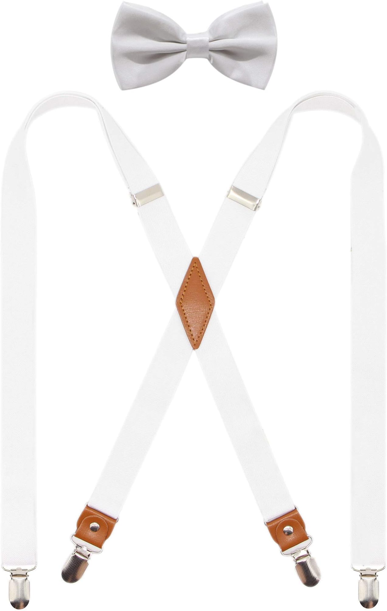 Mens Suspender and Bowtie Set X Back Heavy Duty Adjustable Elastic Clips