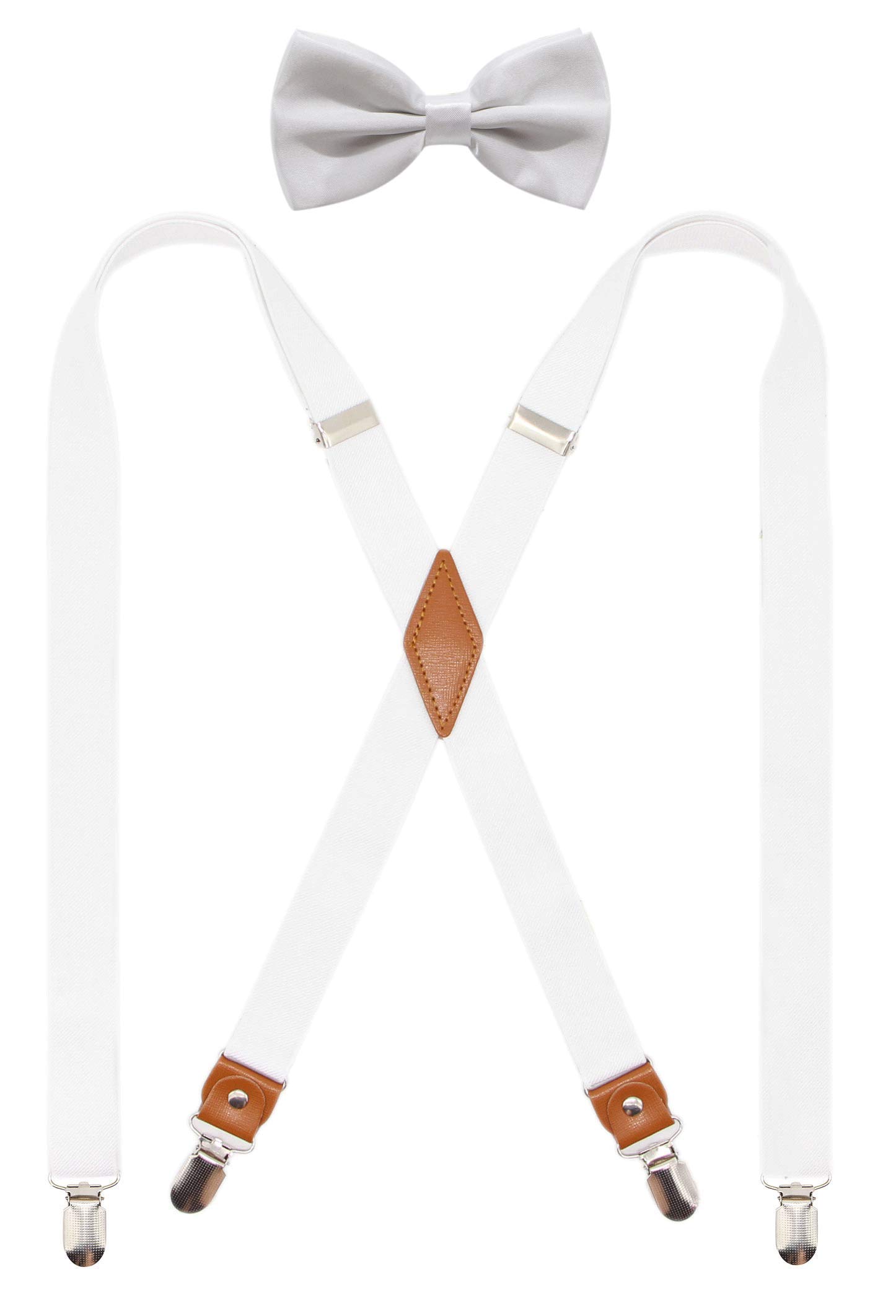 Mens Suspender and Bowtie Set X Back Heavy Duty Adjustable Elastic Clips