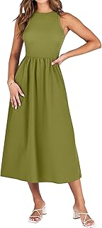 Women Summer Sleeveless Casual Maxi Dress Tiered Flowy Tank A Line Wrinkle Free Dress with Pockets Travel Beach Wear