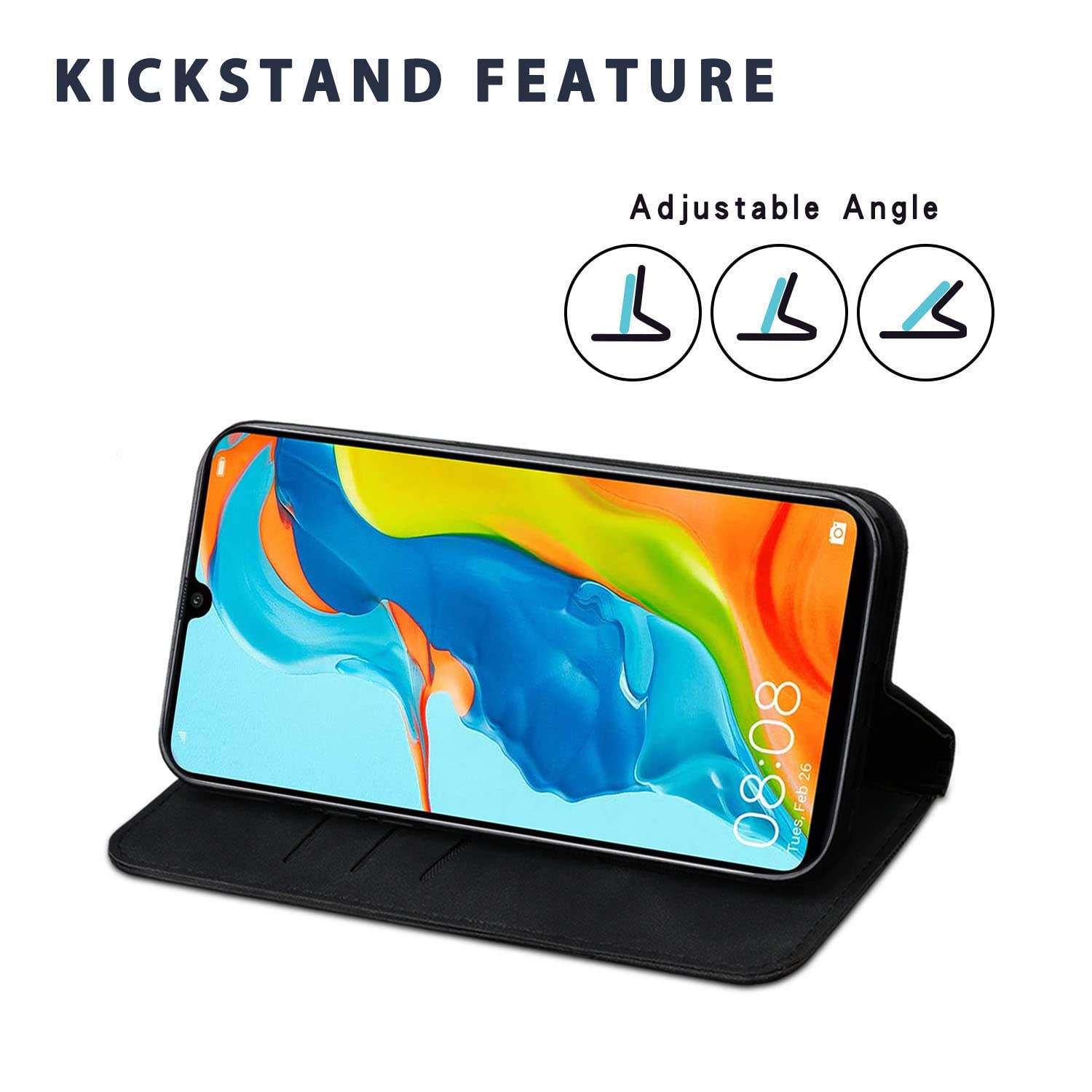 Cover per Huawei P30 Lite/Huawei Nova 4e, Flip Caso in PU Pelle Premium Portafoglio Case [Kickstand] [Slot per Schede] [Chiusura Magnetica] Telefono Custodia con Huawei P30 Lite Cover, Nero