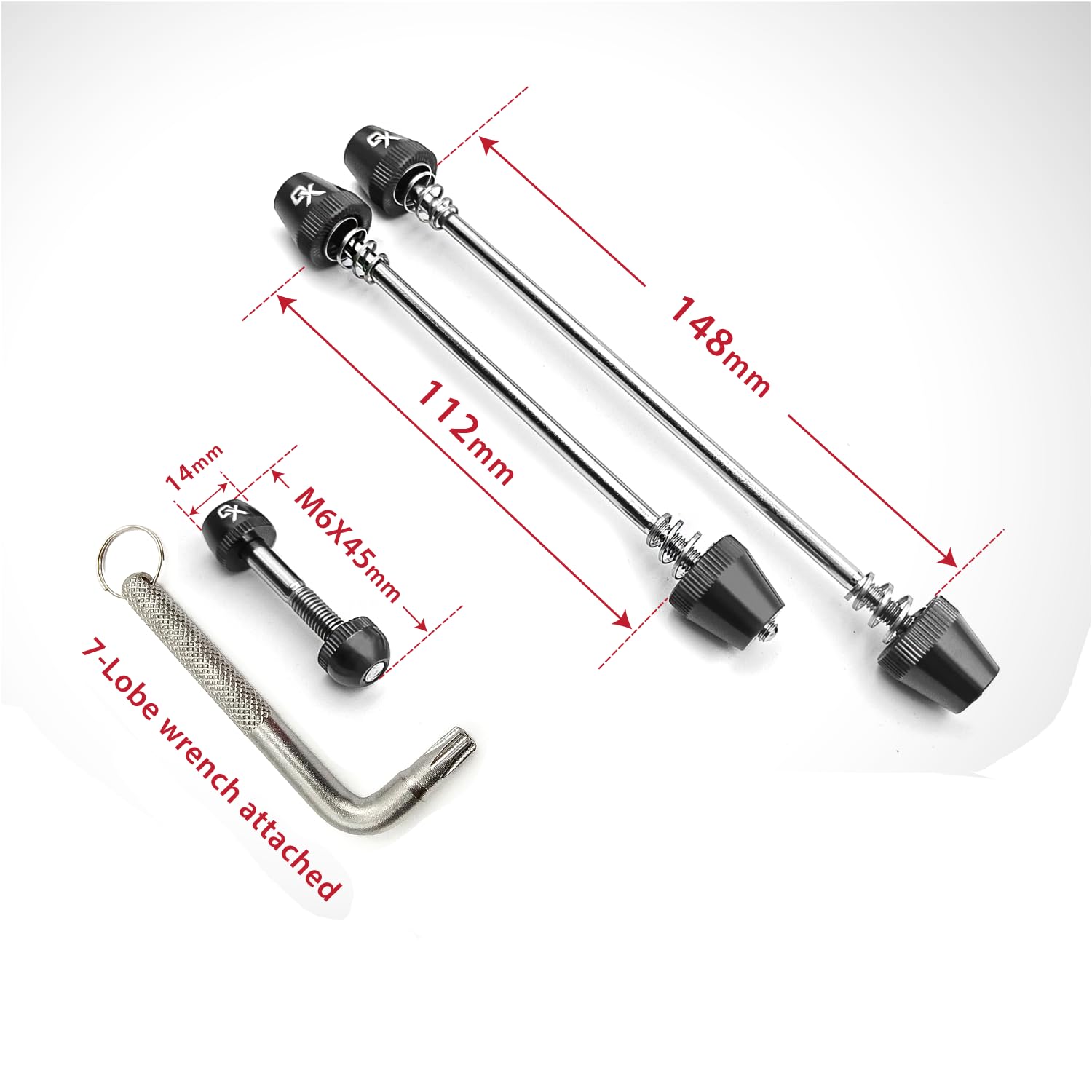 ONIPAX Kit de Cierre Antirrobo para Bicicleta Eje de 7 Lóbulos y Tornillo de Sujeción con Llave