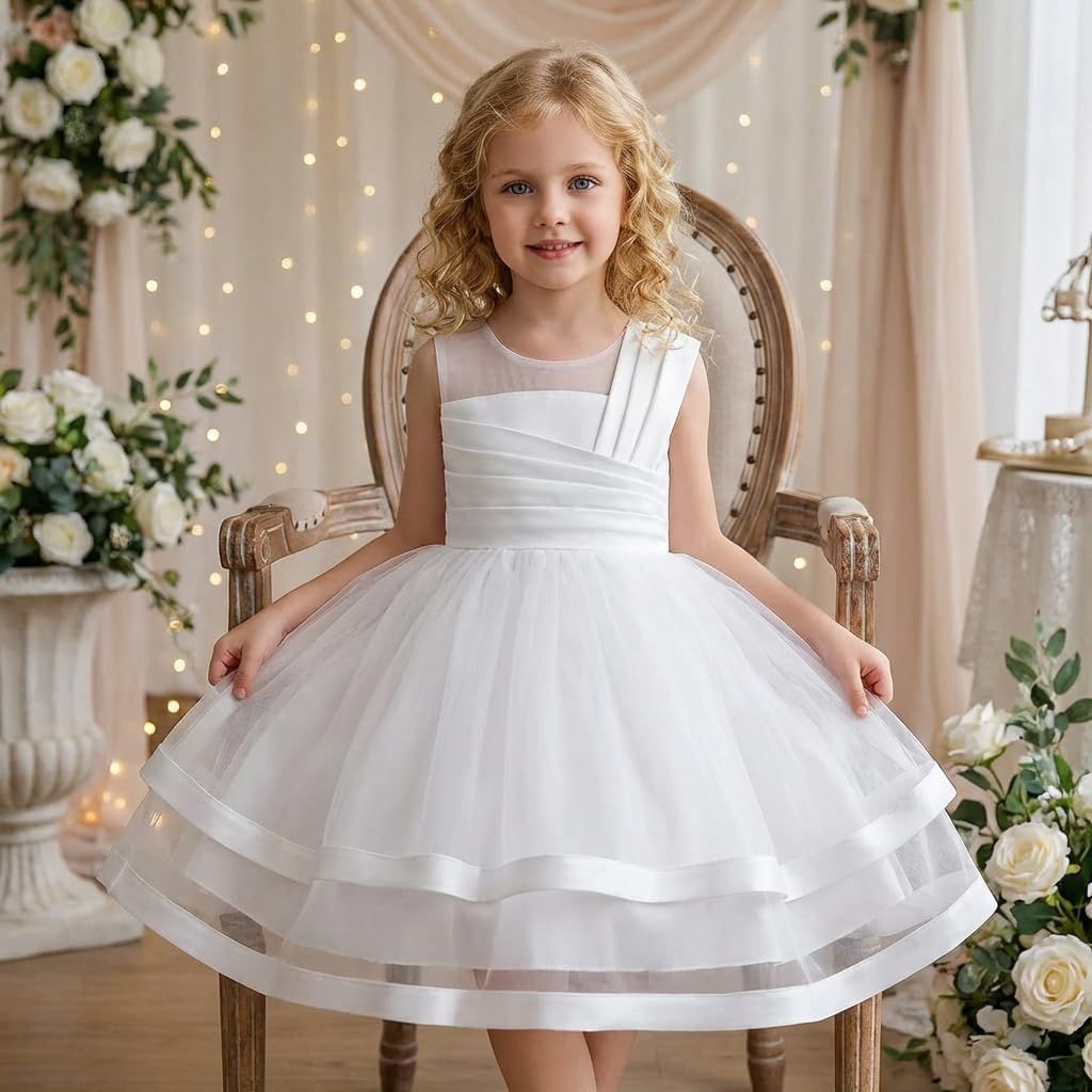 Girls Flower Dresses Summer Sleeveless Mesh A Line Casual Party Dresses 12Month-9 Years Old