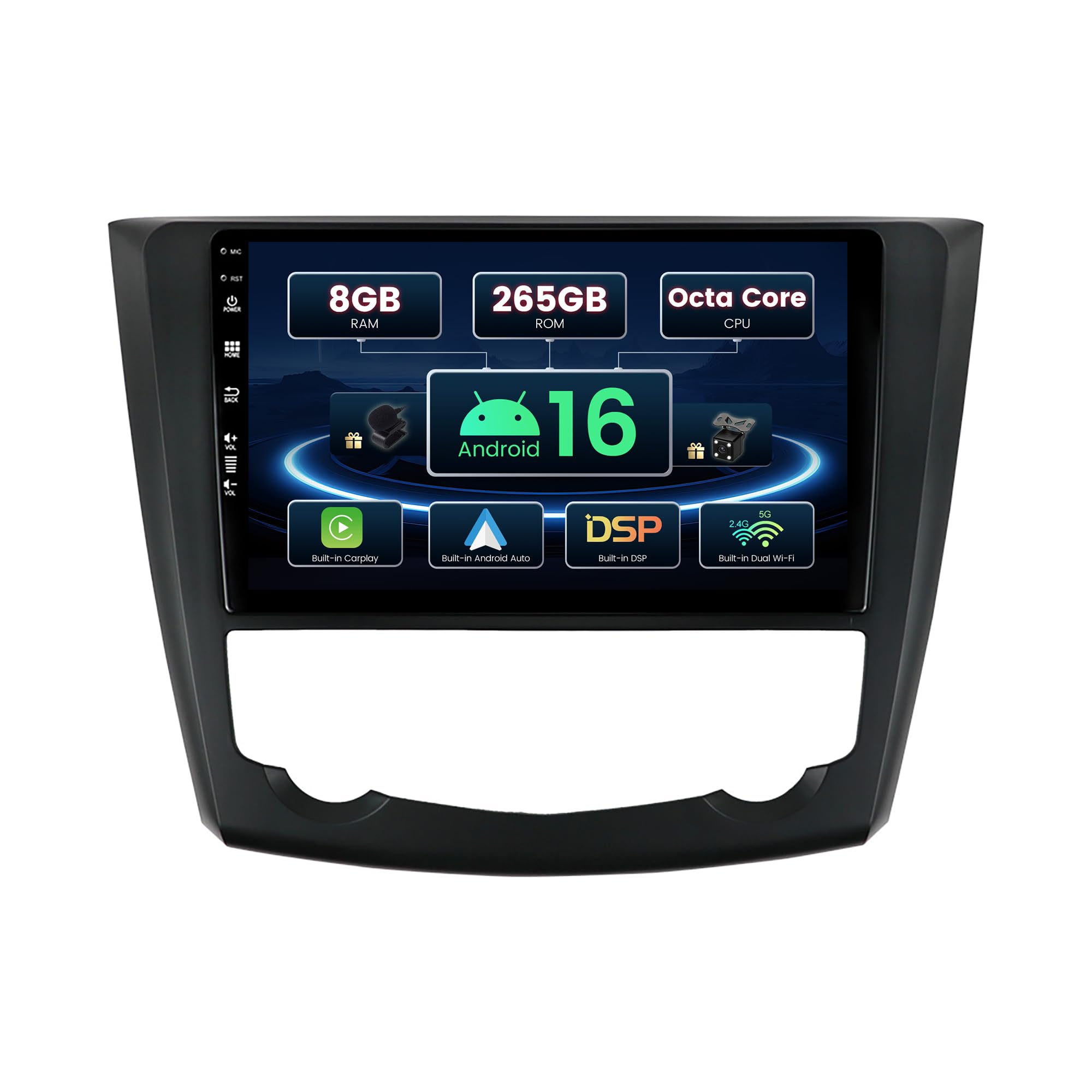 SXAUTO ¦ 8G+256G ¦ Android 16 IPS Autoradio Per Renault Kadjar (2015-2019) - Senza fili Carplay & Android Auto - LED Camera + MIC - DAB Fast-boot Volante 360-CAM DSP AHD WIFI -2 Din 9 Pollici