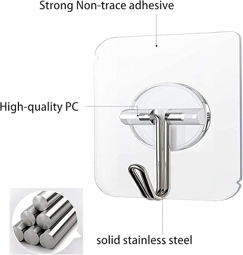 Miniatura 4 de COLOGO Paquete de 100 ganchos adhesivos de 24 libras (máx.), ganchos autoadhesivos resistentes, transparentes, reutilizables, sin costuras,