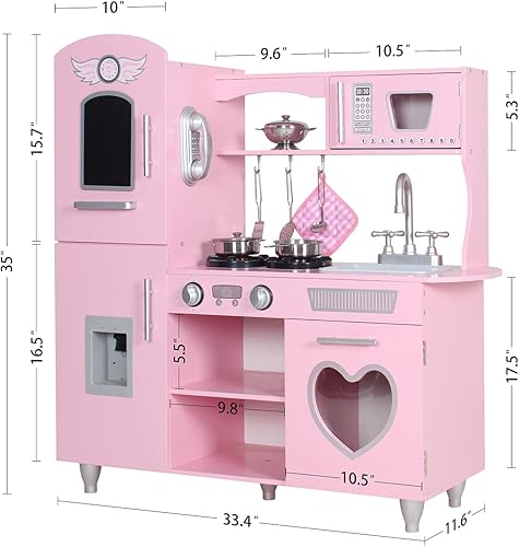 Miniatura 9 de TaoHFE Juego de muebles rosados para niños juego de mesa y silla de madera para niños con juego de cocina de madera para niñas, regalo