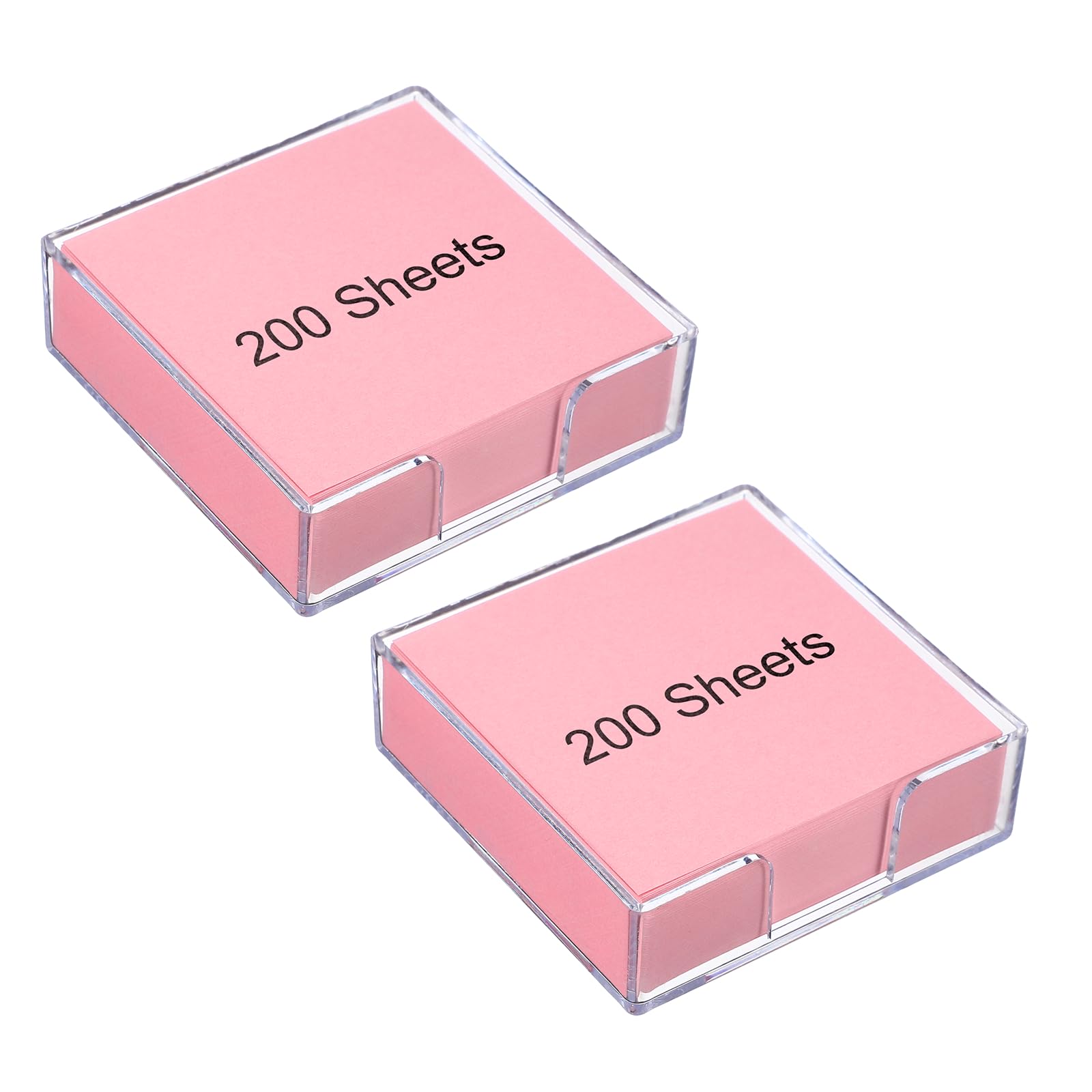 PATIKIL 3x3 Inch 2 Pcs Sticky Note Holder with 200 Sheets Self-Stick Note Memo Pad Dispenser Office Desk Organizer Supplies for Home Office Desktop, Pink