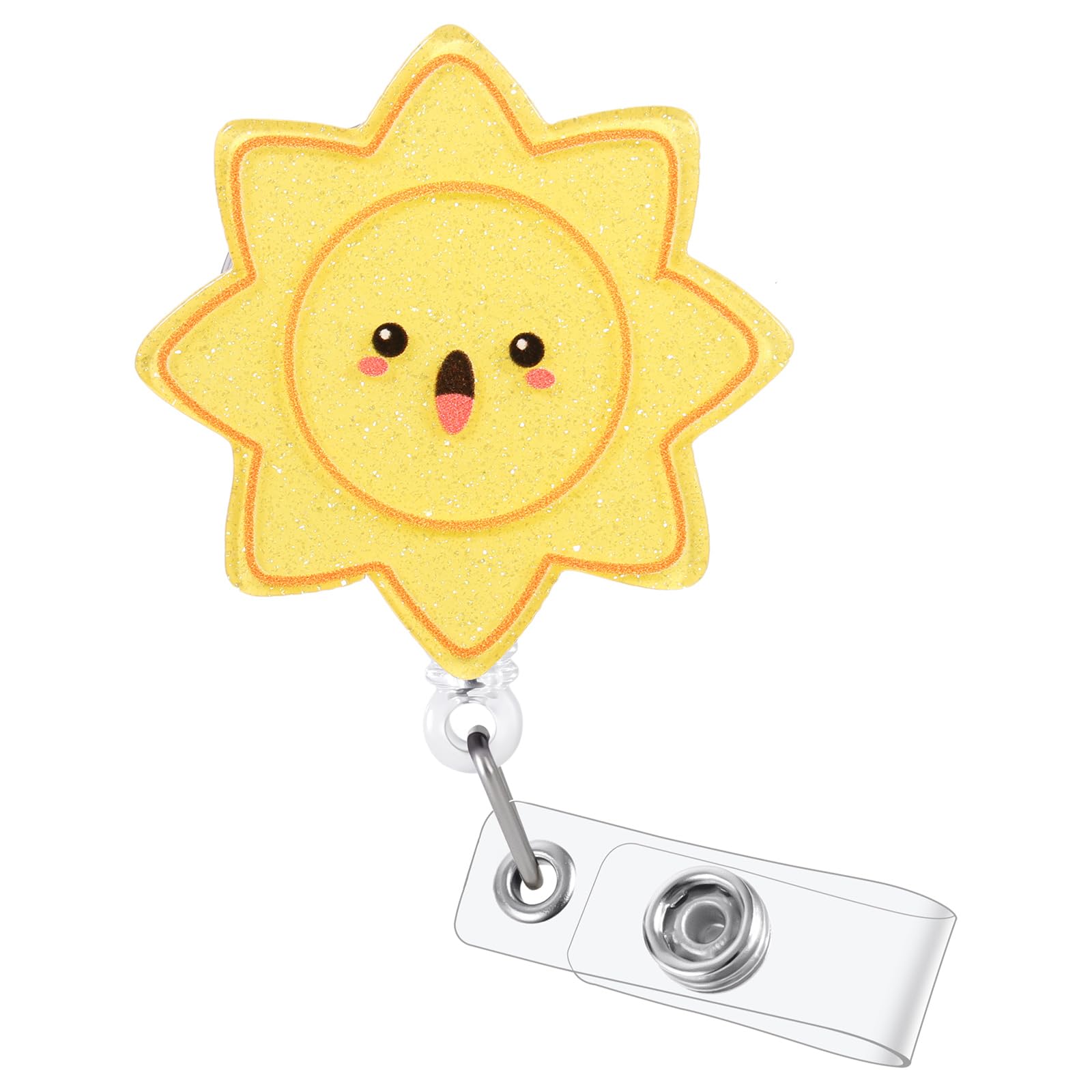 Happy Sunshine Badge Reel | Cute Retractable ID Card Badge Holder | Name Work Badge Clip for RN LPN CNA MA ER Night Shift Nurse Nursing Student Doctor Teacher | Nurse Gifts | Acrylic｜Alligator Clip — image 1