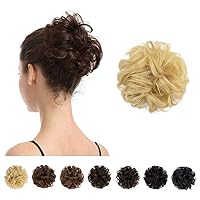 Vista 19 de Barsdar - Moño de cabello 100 % humano, Moño desordenado, Extensiones de cola de caballo, Moño de cabello rizado, Pieza de cabello