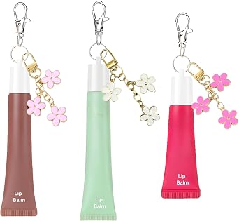 BLUEGALA 3 Pcs Cap Holder Keychain Compatible with Summer Fridays 0.5 oz Lip Balm, Portable Lip Blam Flower Charm Keychain