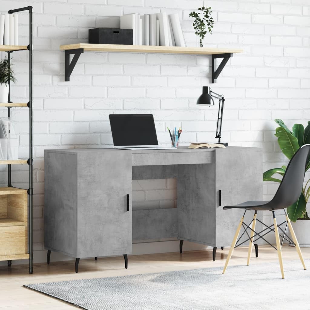 Bureau gris béton 140 cm avec 4 grands compartiments fermés