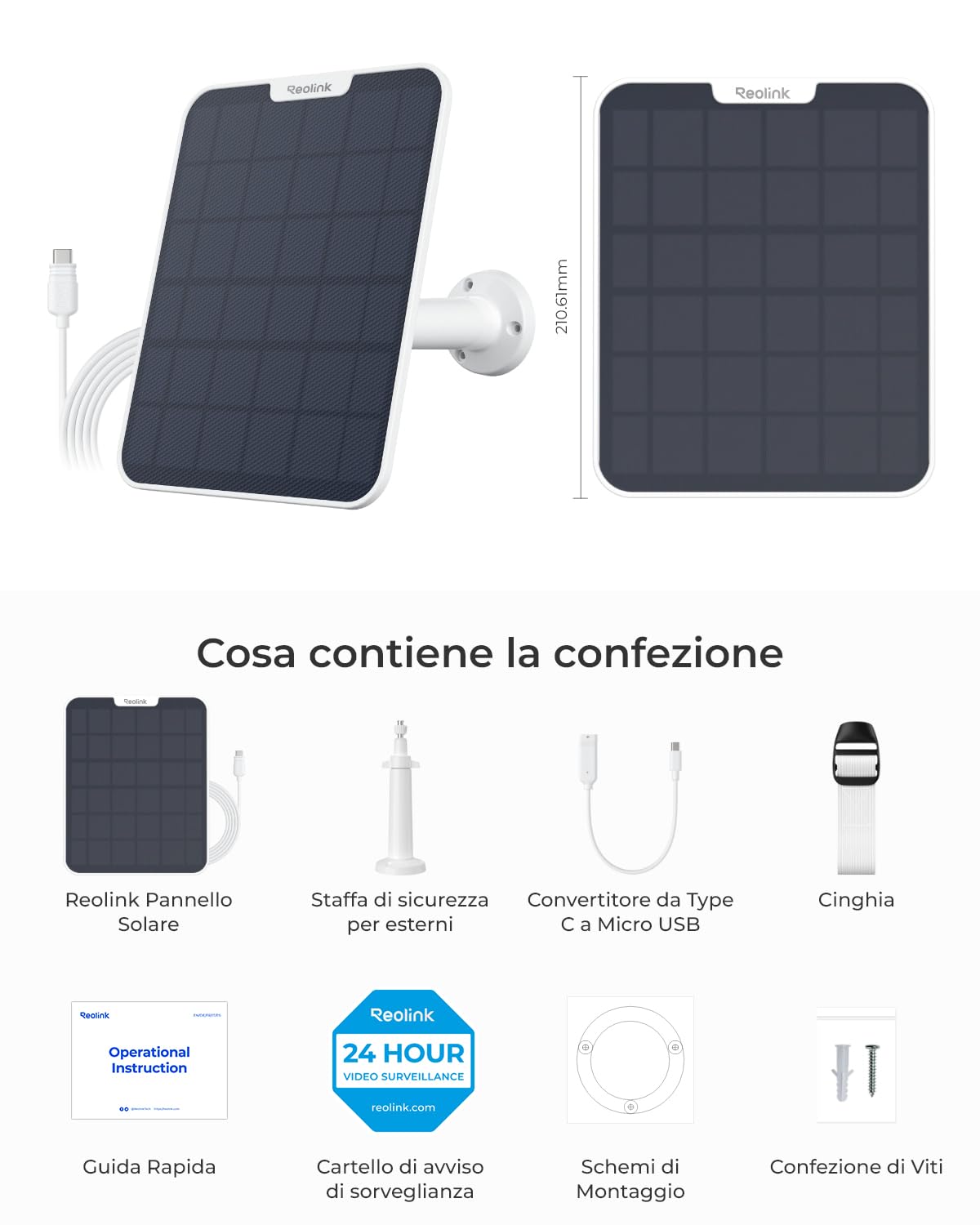 Reolink Pannello Solare(Bianco) per Telecamera Esterno Batteria Senza Fili | Argus Serie e Reolink Go/Go PT Serie, Energia Solare Continua, Impermeabilità, Montaggio Regolabile (con Cavo di 4 Metri)