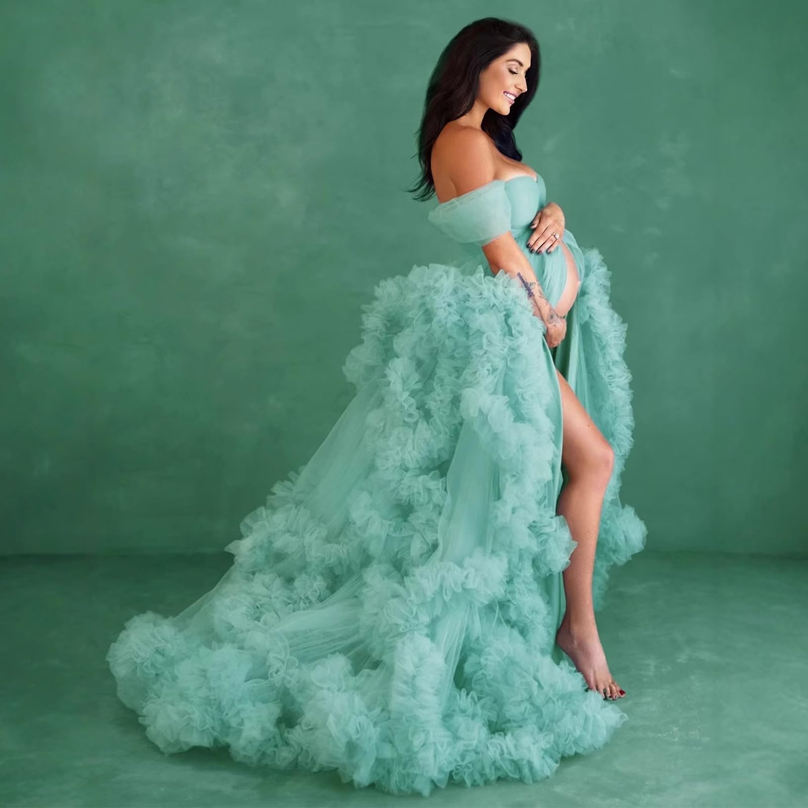 Dehnbares Umstandskleid mit Porträt aus leichtem Polyestergewebe, perfekt für pränatale Fotografie, Polyester-Umstandskleid