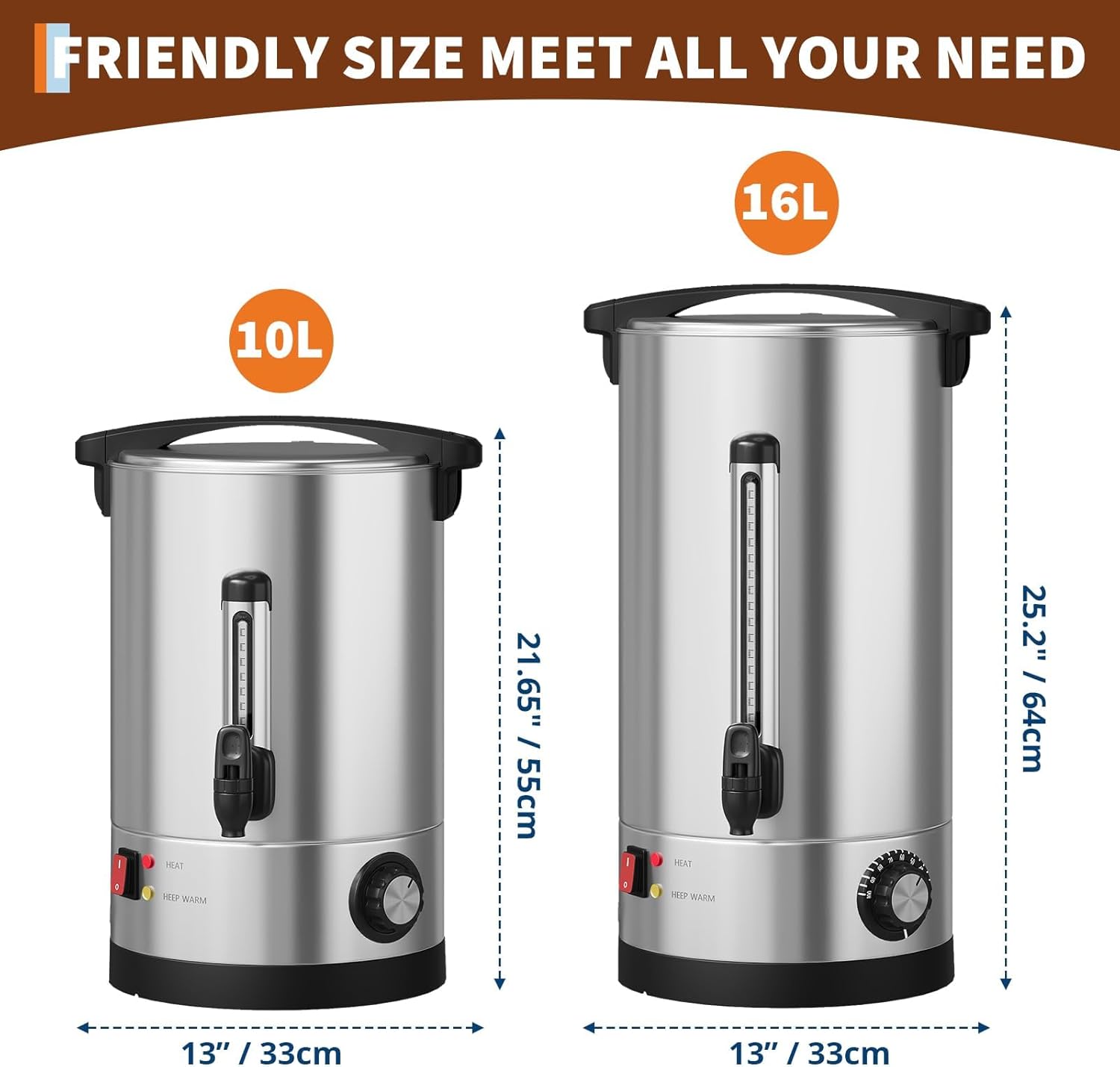 110-Cup Commercial Coffee Urn – 16L Large Stainless Steel Electric Coffee Maker with Double-Wall Insulation and Filter Basket – Suitable for Buffets, Catering, Parties, Weddings, and Business Events