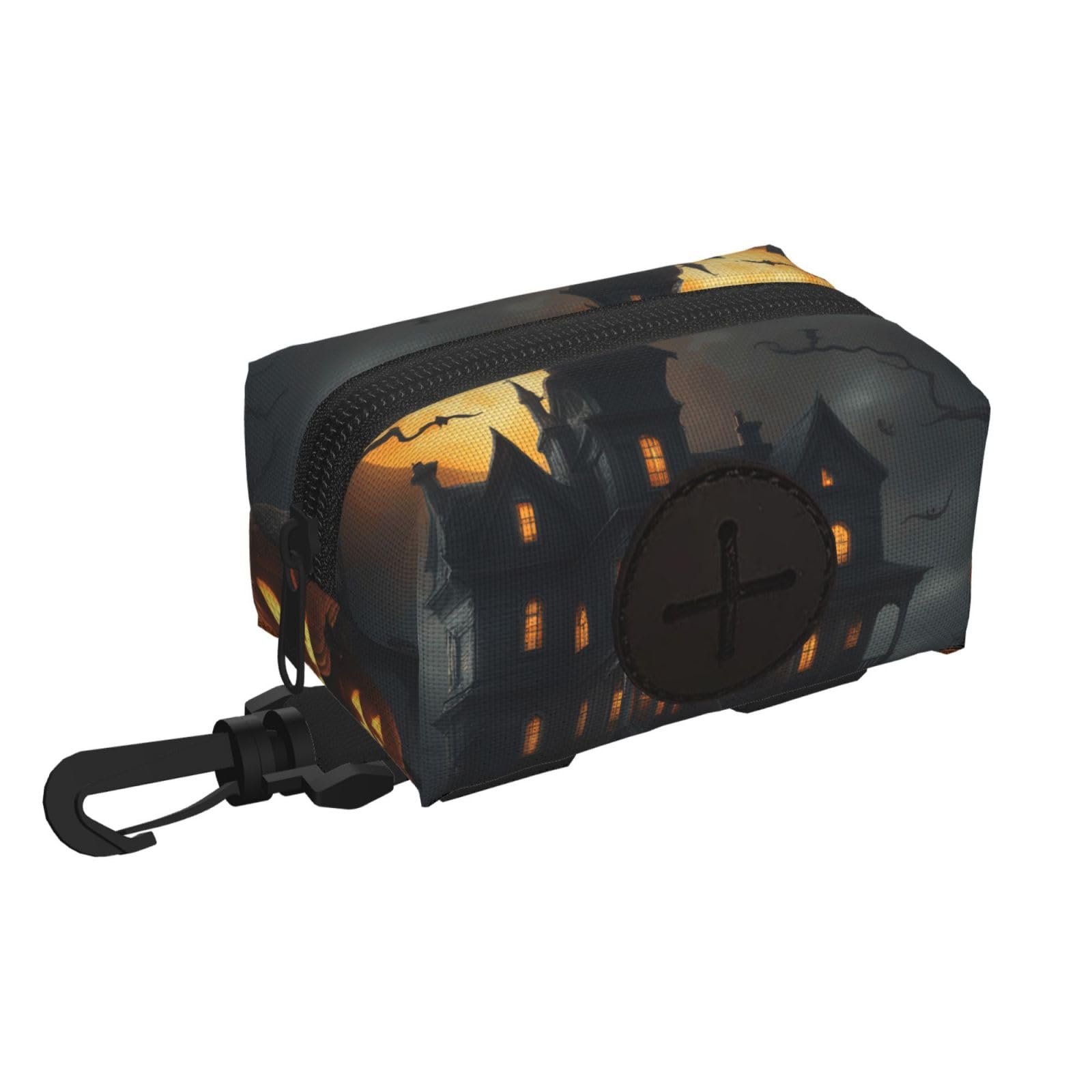 Pphgut Black Halloween Horror Print Waterproof Pet Waste Treat Bag Outdoor Walking Hiking Pouch Camping Accessory