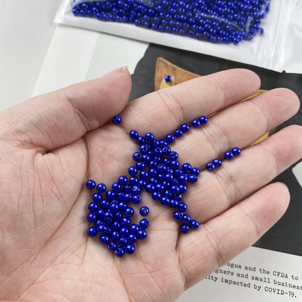 2000pcs Royal Blue Pearl Beads 4mm Round Loose Pearl Beads with Hole for DIY Bracelet Necklace Jewelry Making Supplies Handmade Craft - Image 2
