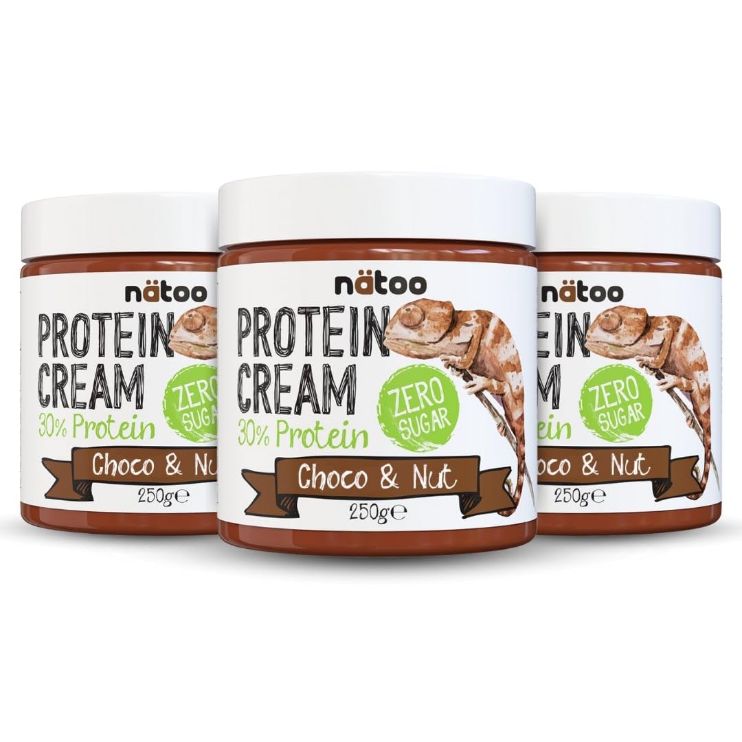 NÄTOO Crema Proteica senza Zucchero 3x250g: Choco & Nut - creme proteiche spalmabili ideali per la dieta chetogenica keto diet - Pack composto da 3 barattoli