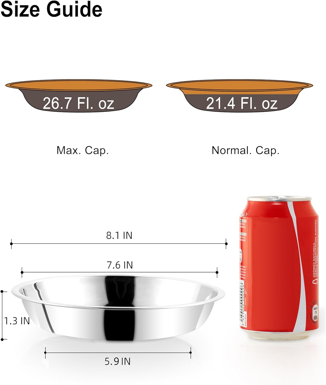 VENTION Medium Shallow Cat Food Bowls, Outer Dia. 8.1 in Whisker Fatigue Cat Bowl, Stainless Steel Cat Food Dish for Indoor Cats, Set of 4 Replacement Cat Bowls for Raised Station(26.7 Fl.oz)