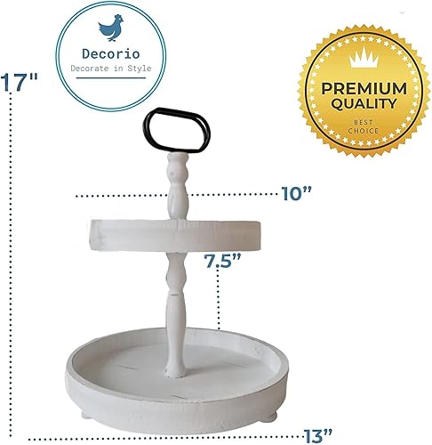 Miniatura 2 de Hermosa bandeja decorativa de madera blanca envejecida de dos niveles, soporte de bandeja escalonada, bandeja de dos niveles, bandeja de madera de 2