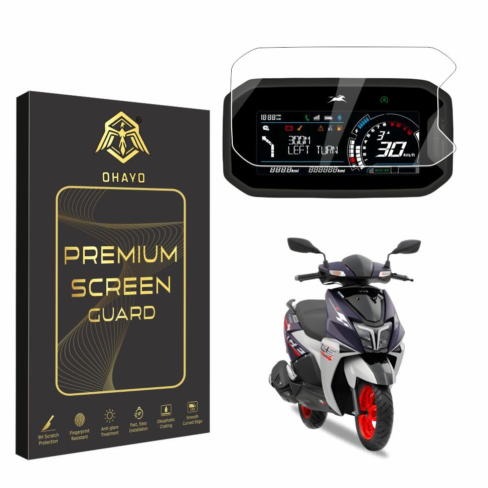 Image of OHAYO 9H Hard Screen Protector for TVS Ntorq 125 Race XP 2025 Scooter TFT Display | Scratch Resistant, Military Strength, HD Clear, Bubble-Free Instrument Cluster Protection Film | Speedometer Screen Guard for Ntorq 125 Race XP 2025 Models